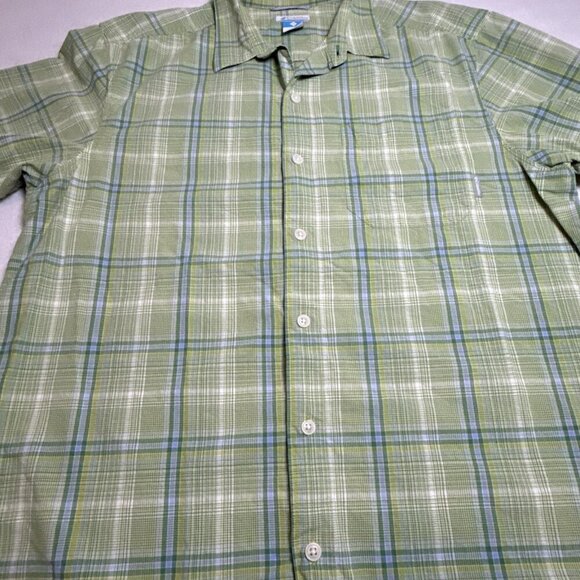 Columbia Shirt Mens Large Short Sleeve Plaid Green Button Front Pocket - Picture 2 of 9